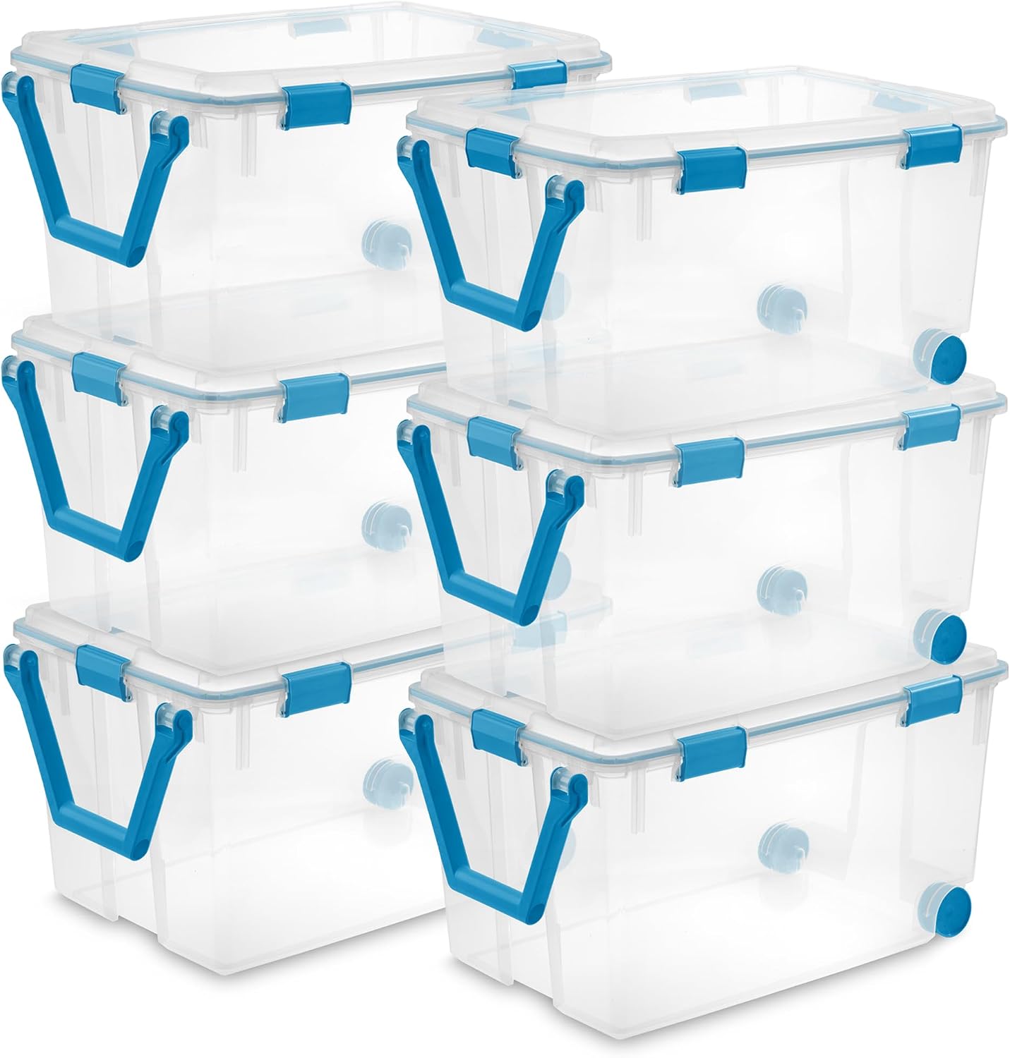 Sterilite 6-Pack Gasket Box, Weather-Resistant Storage Bins with Latching Lids, 120 Quart - Heavy-Duty Organizing Containers for Closet, Bathroom, and Office