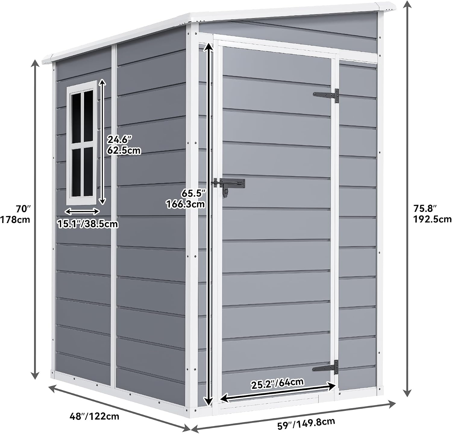 DWVO 5x4ft Resin Outdoor Storage Shed with Floor, Large Waterproof Lockable Storage Shed with Window, Plastic Outside Tool Storage for Garden Backyard Patio Lawn (Gray)