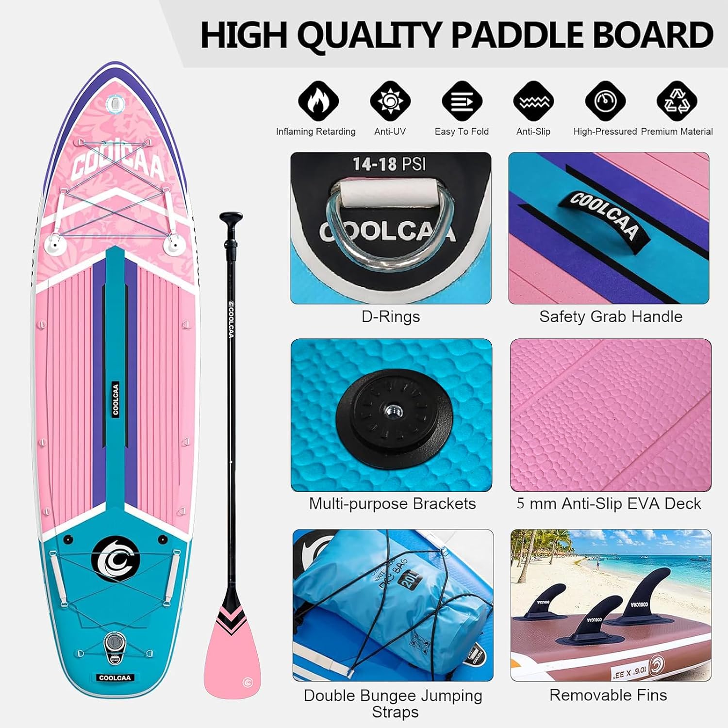 COOLCAA Dolphin Inflatable Paddle Board, Extra Wide & Stable SUP for Family and Beginners, Versatile for Water Activities, with Complete Accessories & Backpack