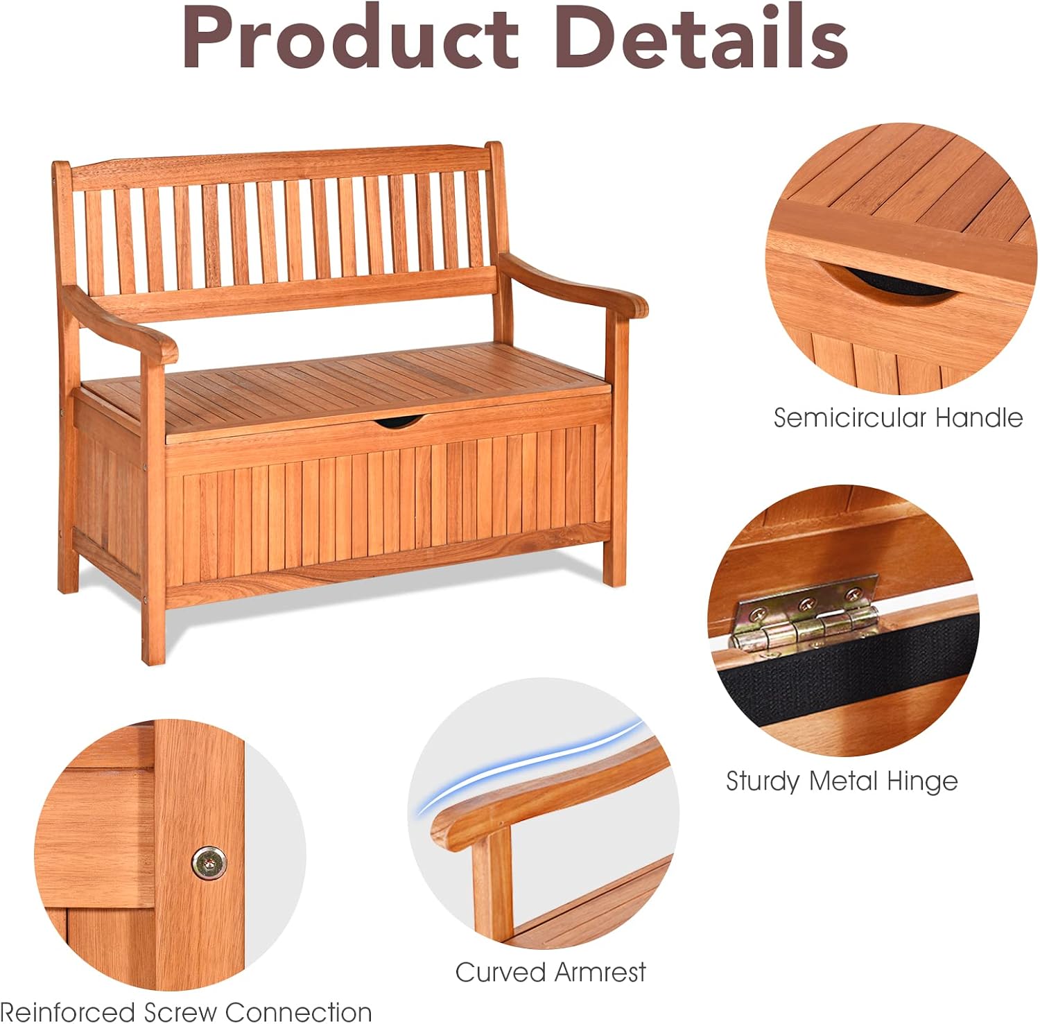 S AFSTAR Outdoor Patio Bench with Storage Box, 33 Gallon Storage Bench Deck Box with Dustproof Liner, Comfort Backrest & Wide Armrest, 800 lbs Capacity, Wood Bench for Garden Patio Park Porch