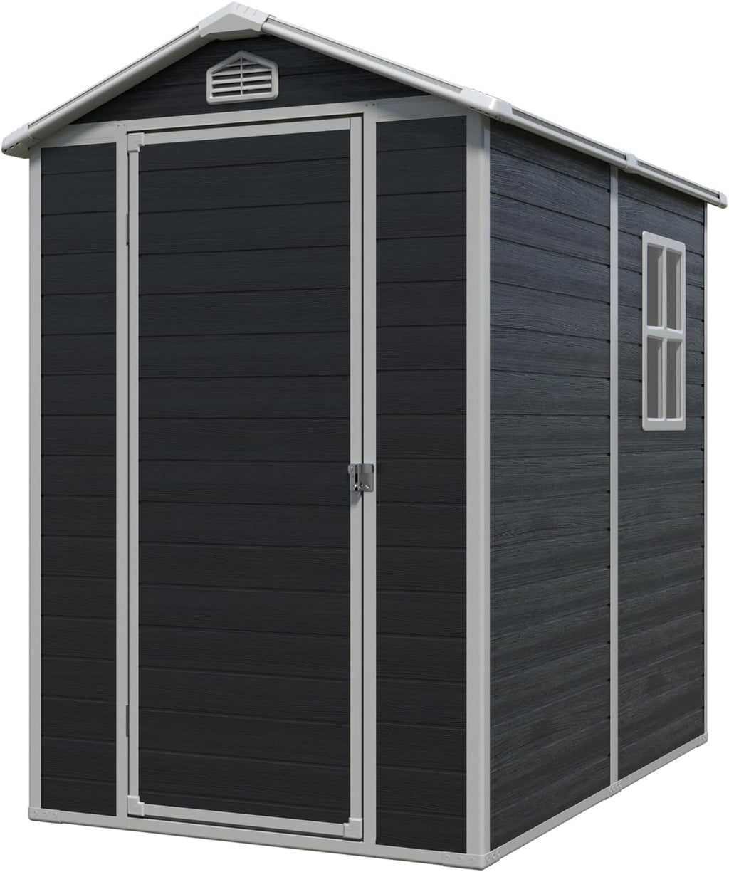 YOPTO 4x6 FT Outdoor Storage Shed,Garden Shed with Floor & Window,All Weather Waterproof Tool House W/Air Vent,Sloped Roof & Lockable Door,for Patio,Yard,Lawn,Black