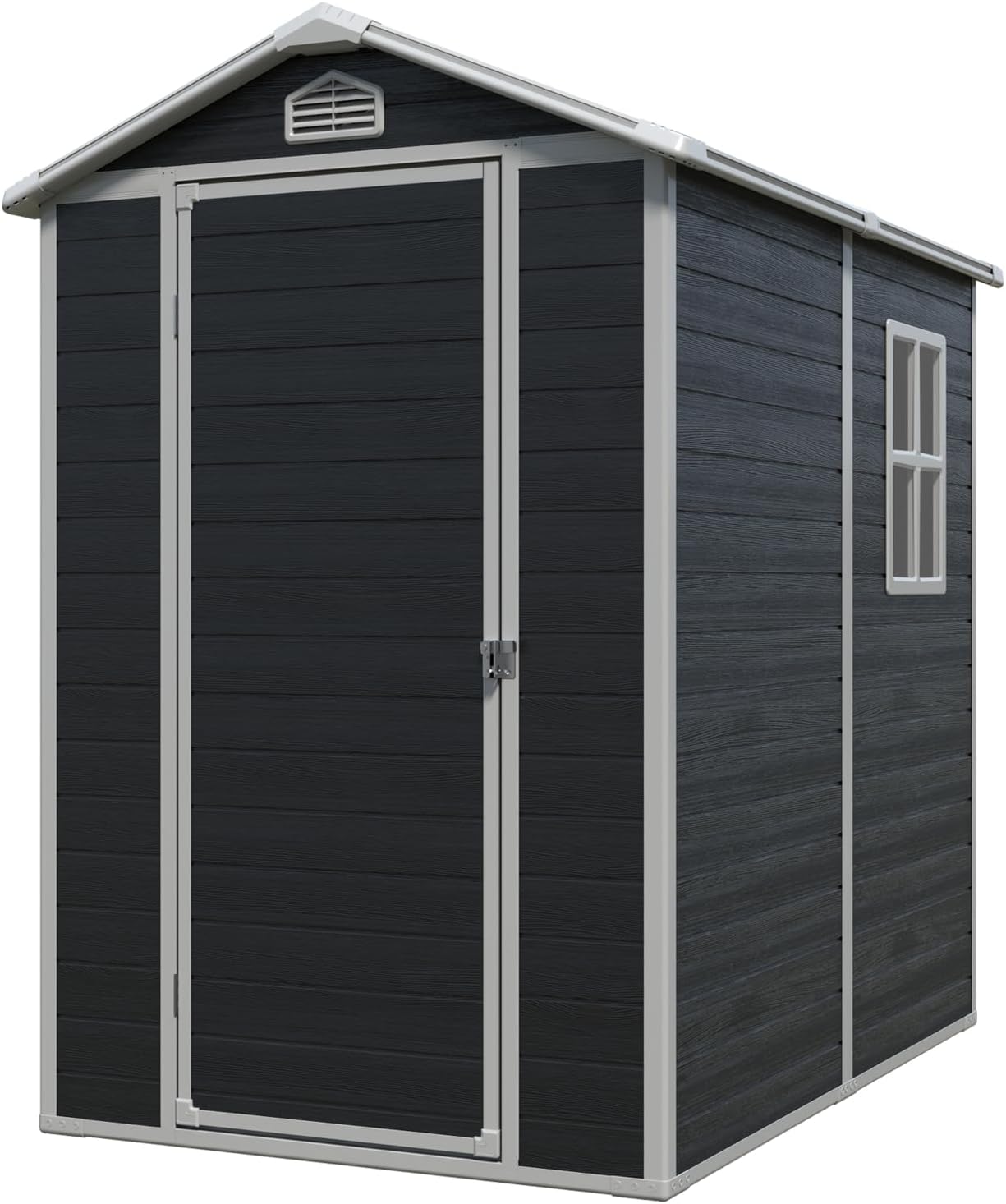 YOPTO 4x6 FT Outdoor Storage Shed,Garden Shed with Floor & Window,All Weather Waterproof Tool House W/Air Vent,Sloped Roof & Lockable Door,for Patio,Yard,Lawn,Black