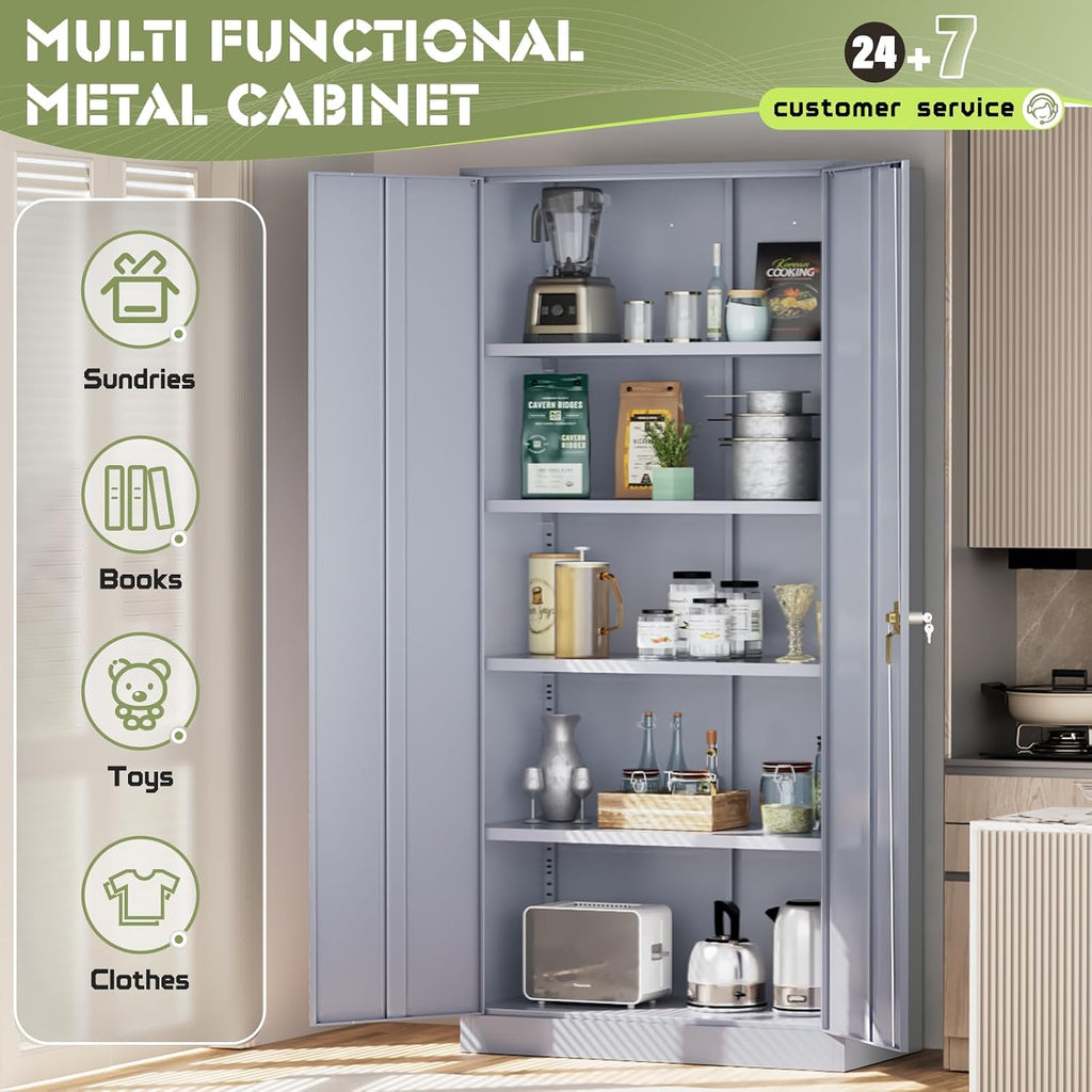 Incbruce 72' H x18 D Patio Metal Storage Cabinet, Outdoor Storage Cabinet with Doors and Adjustable Shelves, Tool Shed for Home, Patio, Office (Grey)