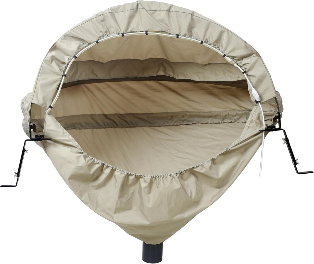 LifeSky Grill Cover with Elastic Hem & Metal Frame - Outdoor BBQ Grill Protector for Backyard Patio - Heavy-Duty Waterproof Fabric with Smoke Vent Hole & LED Light for Round Grills