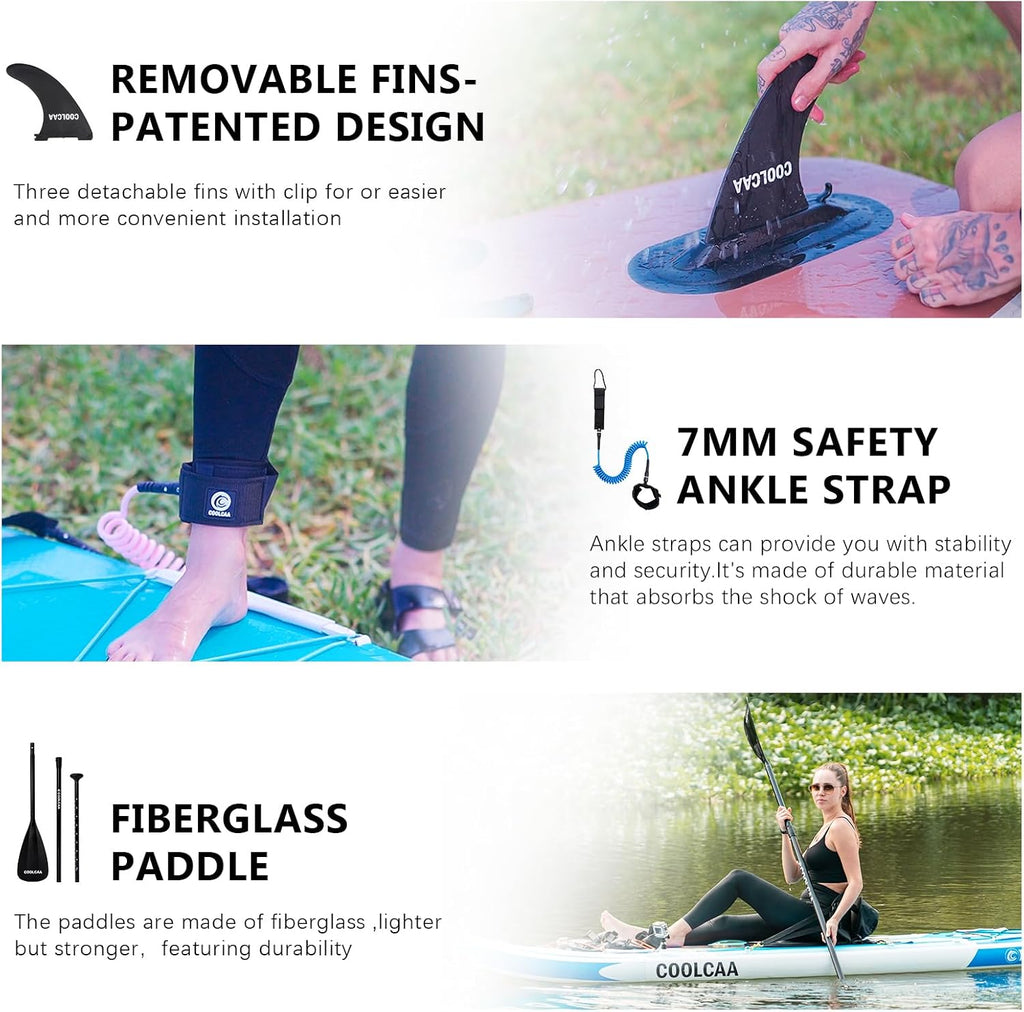 COOLCAA Dolphin Inflatable Paddle Board, Extra Wide & Stable SUP for Family and Beginners, Versatile for Water Activities, with Complete Accessories & Backpack