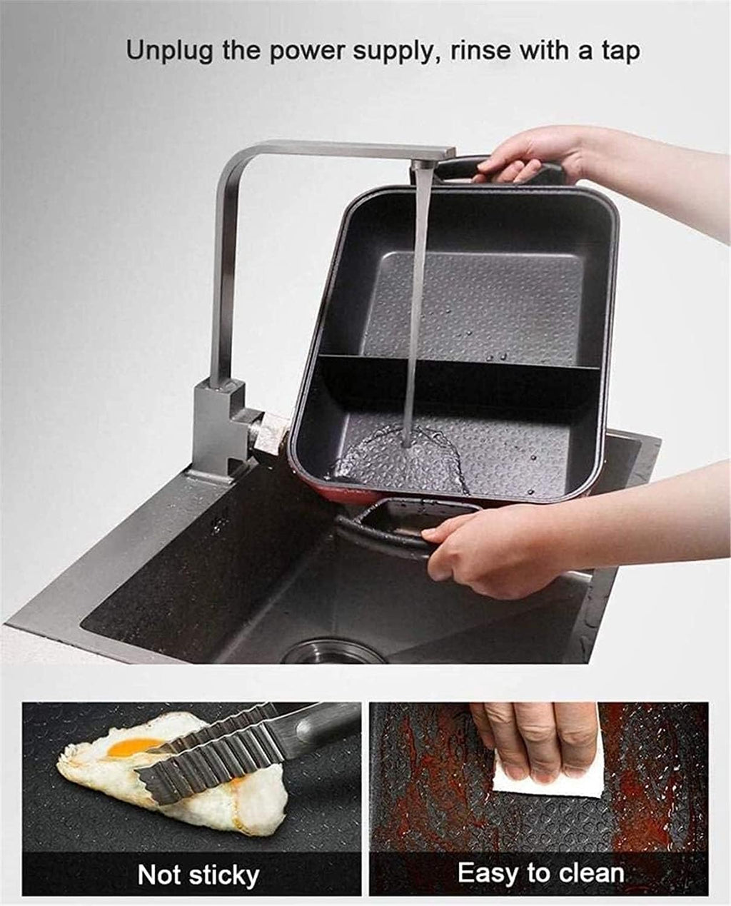 Indoor Korean Barbecue Grill Large Teppanyaki Grill Electric BBQ Table Top Grill Cooking Plate with Adjustable Thermostat Control, Spatulas and Cool Touch Handles, 60 * 27 * 21CM, 1800w,Portable