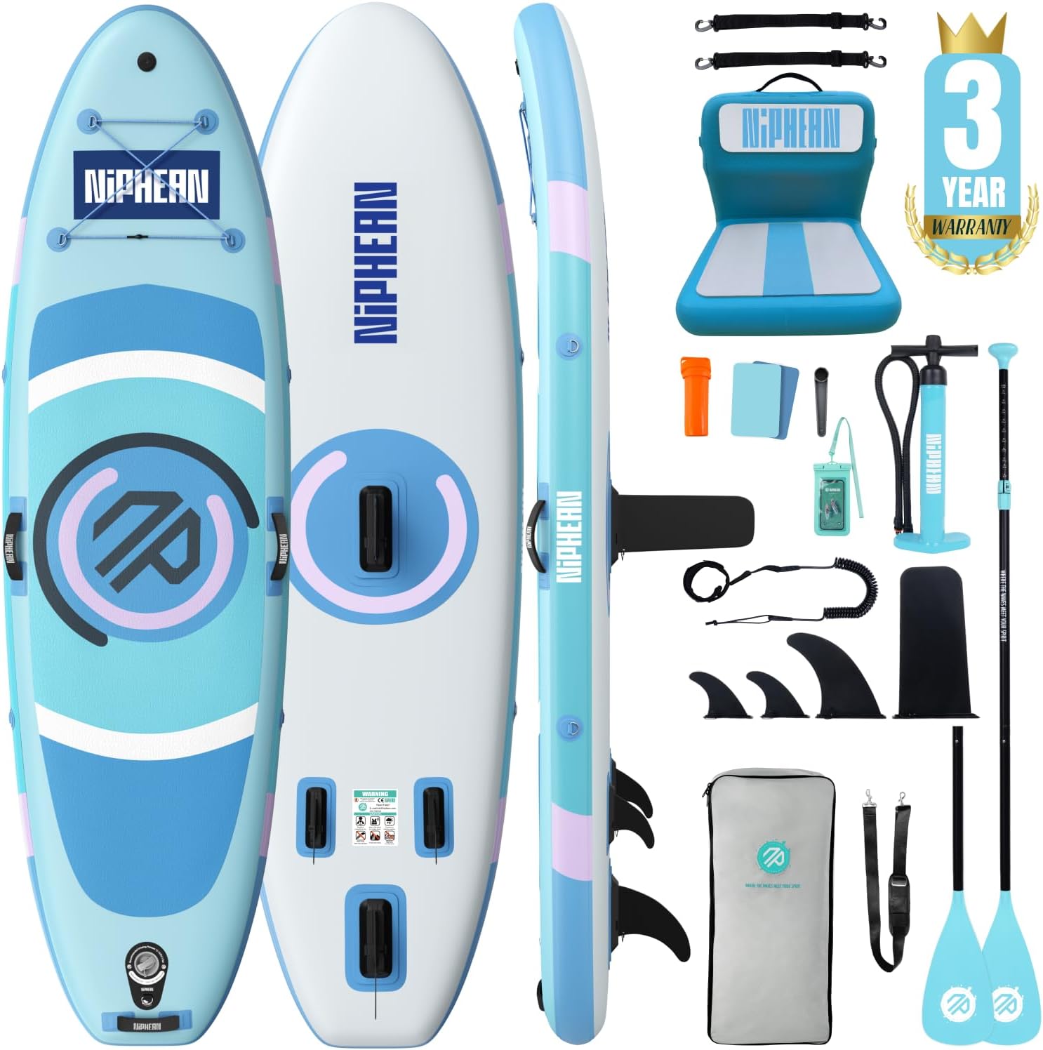Niphean（Ultra-Light） Inflatable Paddle Board with StabilTrac Fin and Durable SUP Accessories, 10' Stand Up Paddle Boards for Adults & Youth, Versatile Yoga Paddle Board, Gift Ideas