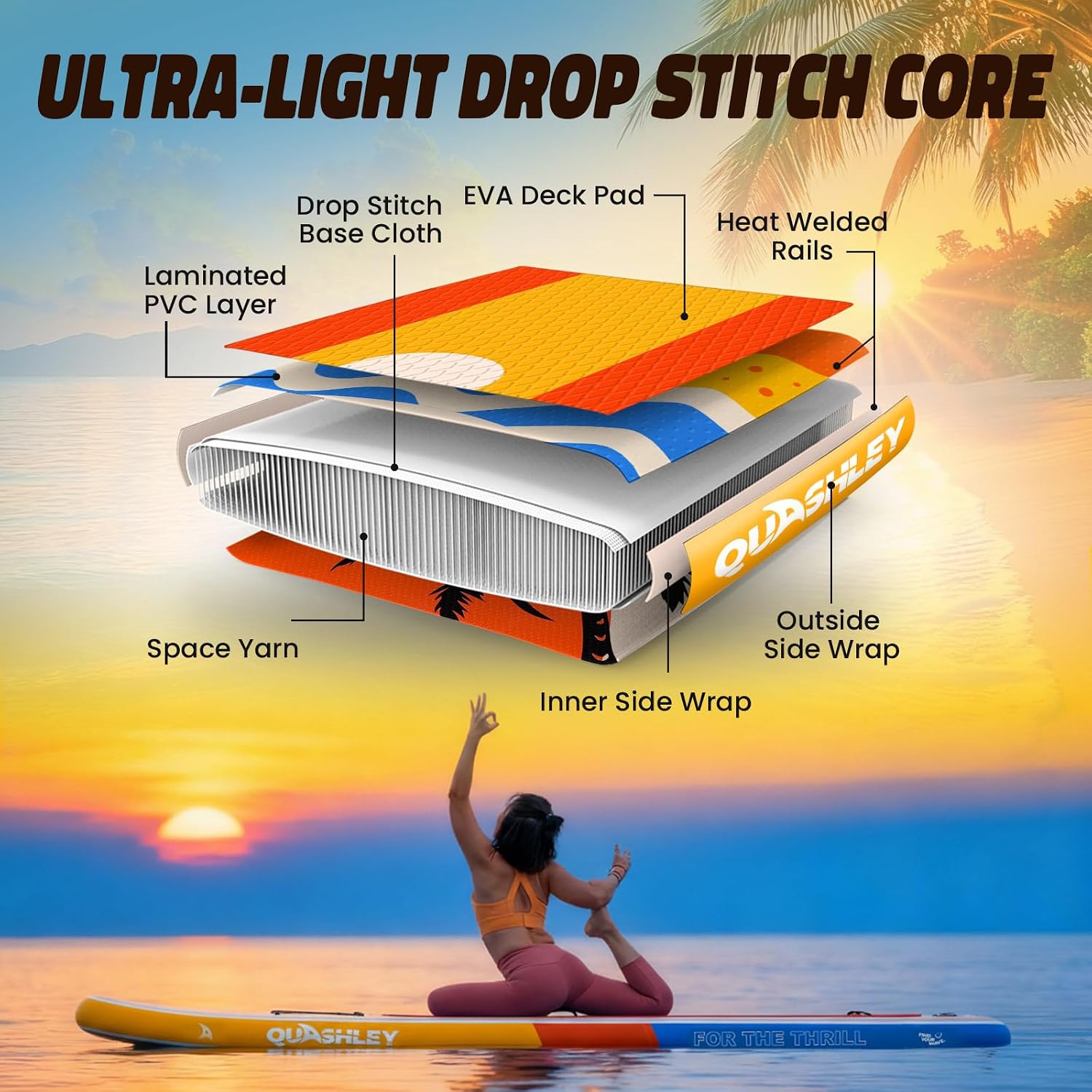 Quashley Inflatable Paddle Board Extra Wide Stand Up Paddleboards 11'×34' with All Premium Paddle Board Accessories,Inflatable SUP for Adults/Family,Beginner-Friendly,Removable Fin,Hand Pump