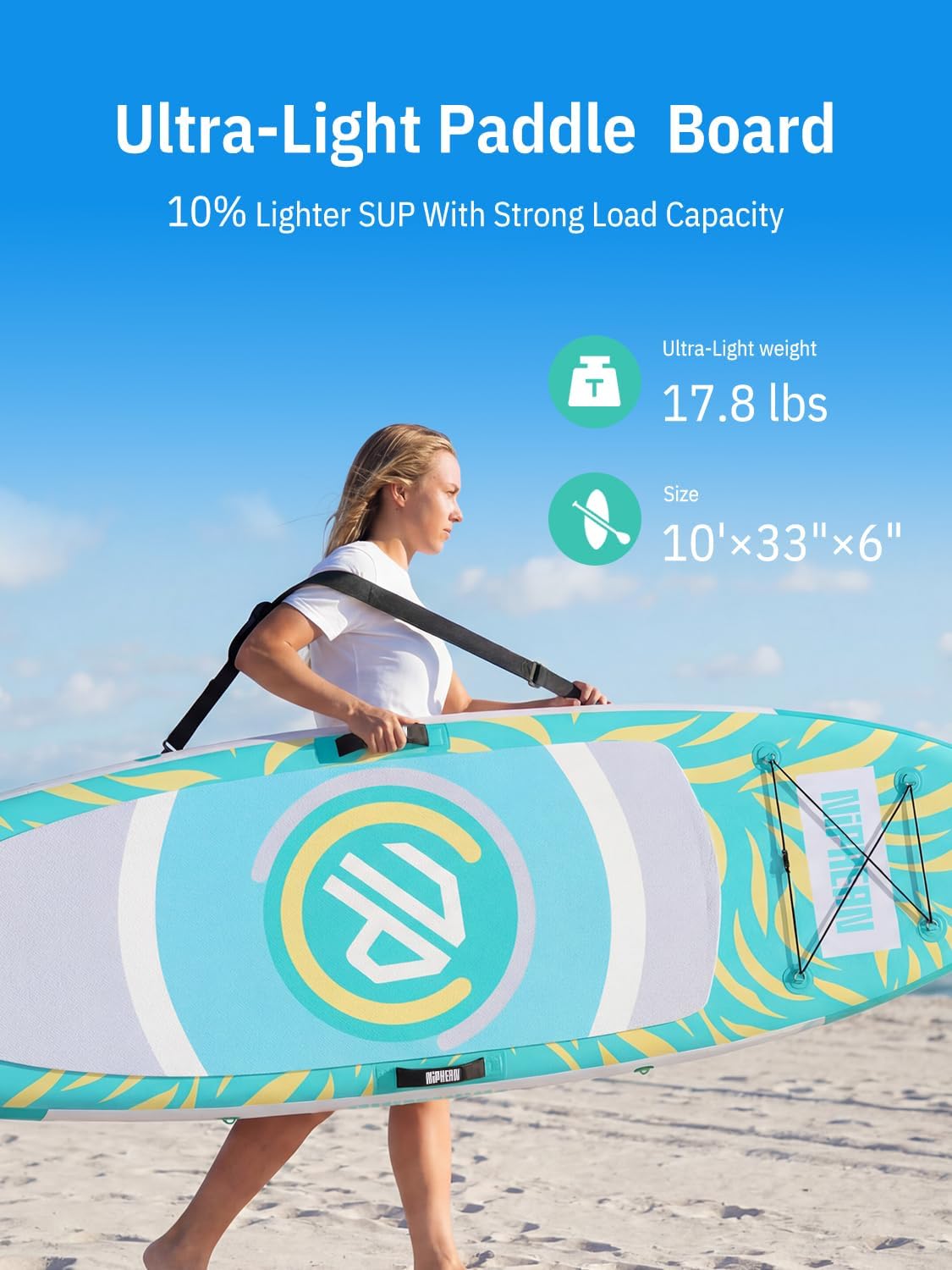 Niphean（Ultra-Light） Inflatable Paddle Board with StabilTrac Fin and Durable SUP Accessories, 10' Stand Up Paddle Boards for Adults & Youth, Versatile Yoga Paddle Board, Gift Ideas