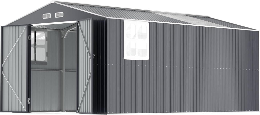 WACASA 10x16 FT Metal Shed with Base Frame Floor Kit | Heavy-Duty Military-Grade 20-Gauge Reinforced Frame with Powder Coating | 50 PSF Snow Load & 120 MPH Wind Rated | Skylight Tiny House Building