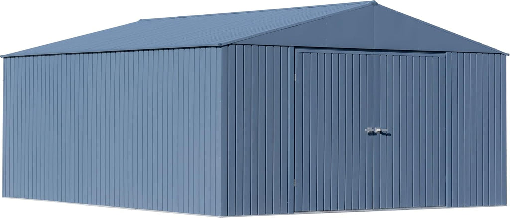 Arrow Shed Elite 14' x 16' Tall Outdoor Steel Storage Shed with High Gable and Lockable Doors Storage Building, Blue Grey