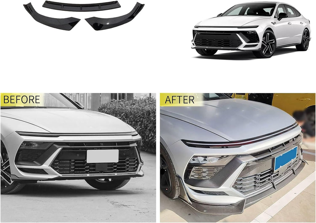 Car Accessories Compatible With Hyundai Sonata 1.5T SE，SEL，SEL Convenience/Hybrid Limited 2024 2025 Front Lip Spoiler Body Kit Spoiler Splitter Molding Cover Trim ABS 3PCS(Carbon Fiber Style)