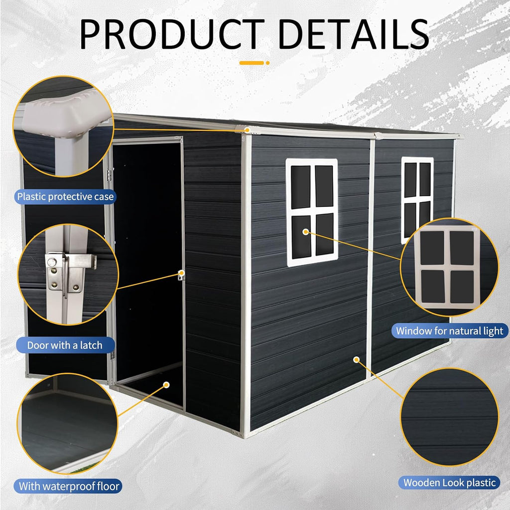 KEIKI 4x8 FT Outdoor Storage Shed Resin Cabinet with Lockable Doors,Two-Window for Bikes and Patio Lawn Furniture