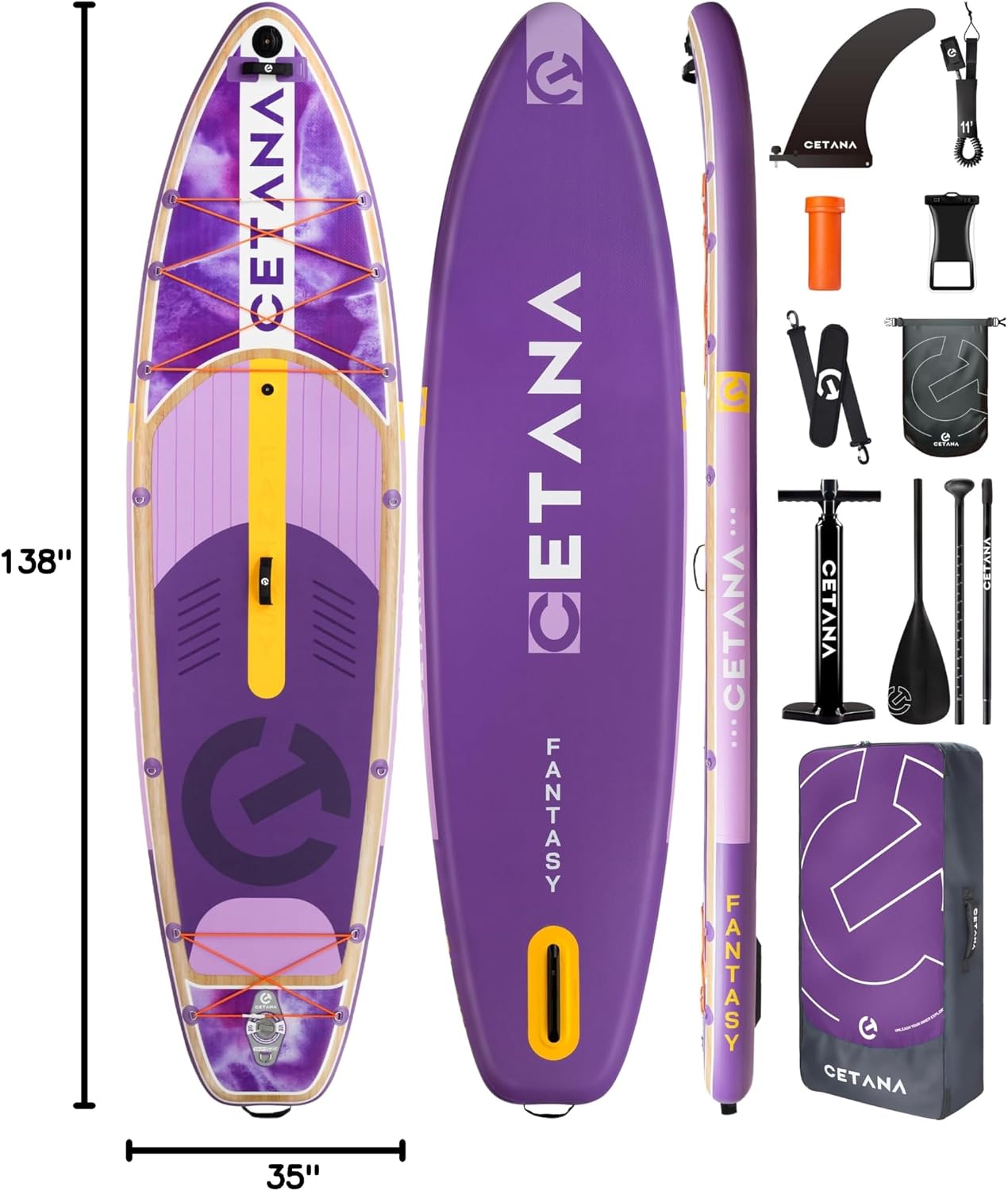 CETANA 11'6×35' Extra Wide Stand Up Paddle Board for Adults & Youth, 400lb Capacity Inflatable Paddle Board, Sup for 2+1 Person with Removable US Fin, 100L Backpack, Floating Paddle, Safety Leash