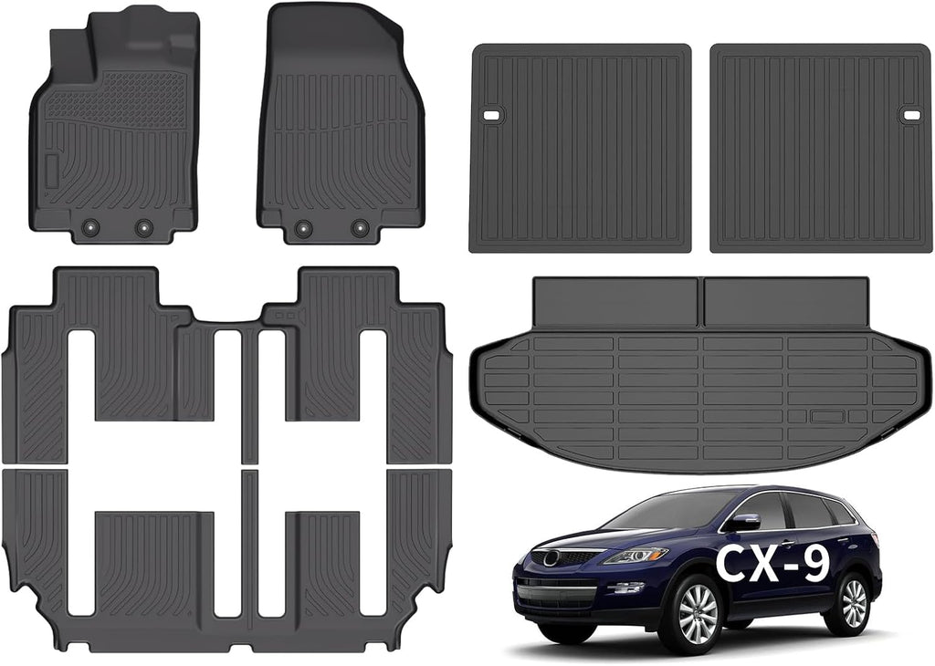 Wayhigh® Floor Mats & Seatback Cargo Liner for Mazda CX9 2007-2015 All Weather TPE Car Mats with SeatBack Floor Liners for Mazda CX9 2007-2015 Accessories, Full Set
