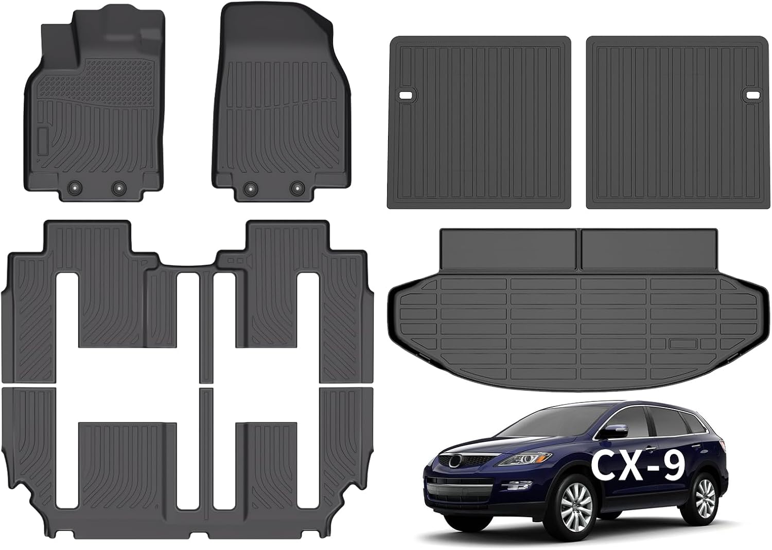 Wayhigh® Floor Mats & Seatback Cargo Liner for Mazda CX9 2007-2015 All Weather TPE Car Mats with SeatBack Floor Liners for Mazda CX9 2007-2015 Accessories, Full Set