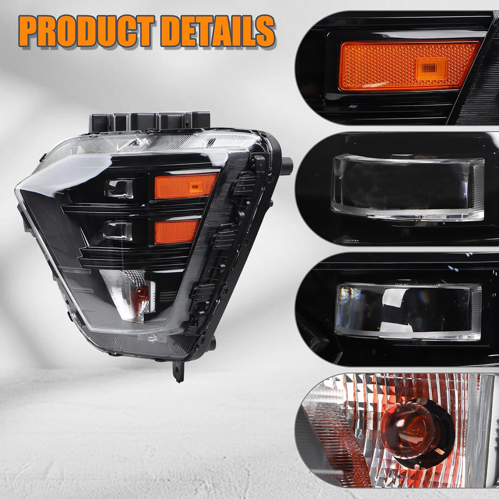 LH LED Headlight W/Halogen Turn Signal Assembly Compatible with 2024 2025 Hyndai Kona SE/SEL/N Line Headlamp Left Driver Side 92101-BE020