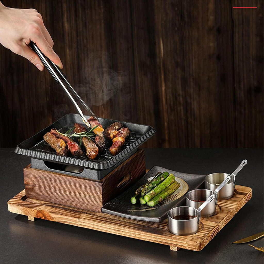 Portable BBQ Grill Korean Japanese Tabletop Barbecue Grill with Non-Stick Baking Pan Charcoal BBQ Oven Alcohol Stove for YakinikuYakitori B