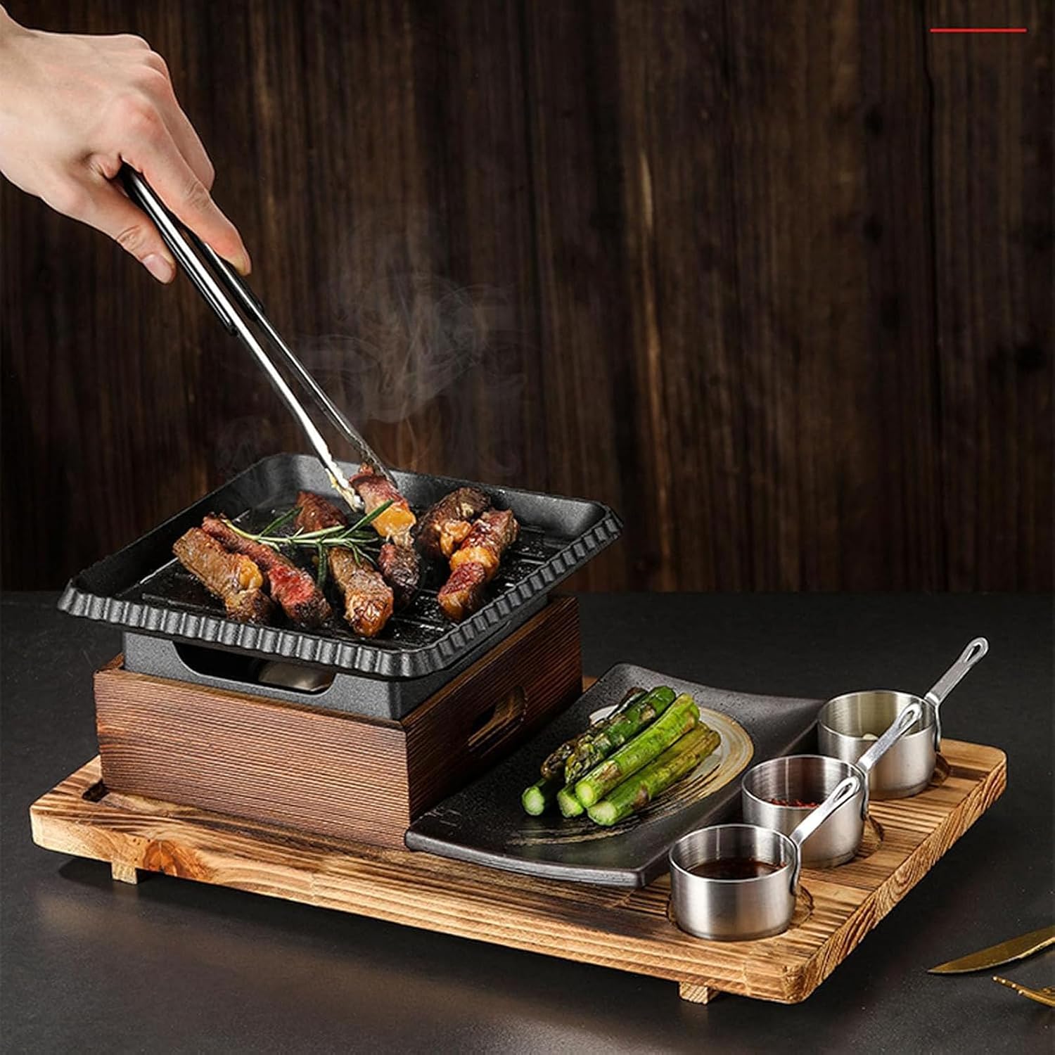 Portable BBQ Grill Korean Japanese Tabletop Barbecue Grill With Non-Stick Baking Pan Charcoal BBQ Oven Alcohol Stove for Yakiniku,Yakitori B