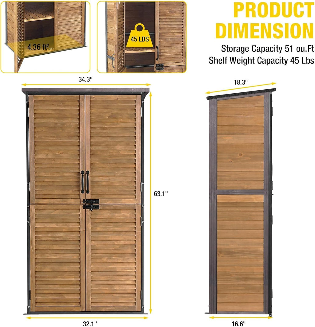Aivituvin Outdoor Storage Shed with Adjustable Shelves and Floor, Garden Sheds with Iron Frame and Wooden Frame, Outdoor Tool Cabinets with Inclined Weatherproof Roof