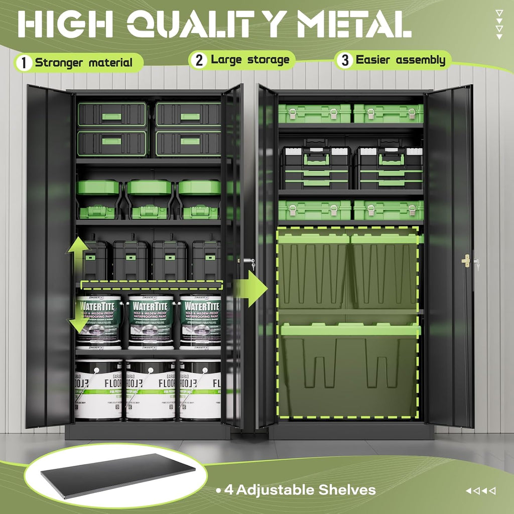 Incbruce 72' H x16 D Patio Metal Storage Cabinet, Outdoor Storage Cabinet with Doors and Adjustable Shelves, Tool Shed for Home, Patio, Office (Black)