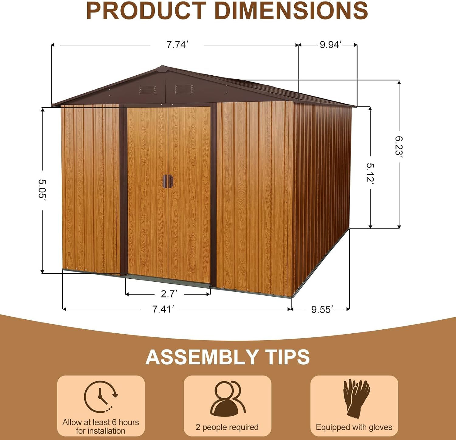 10 x 8 FT Outdoor Storage Shed, Metal Garden Shed with Floor Frame, Large Tool Shed Outdoor Storage with Lockable Sliding Doors & Air Vents, Storage House Waterproof for Backyard, Lawn, Coffee