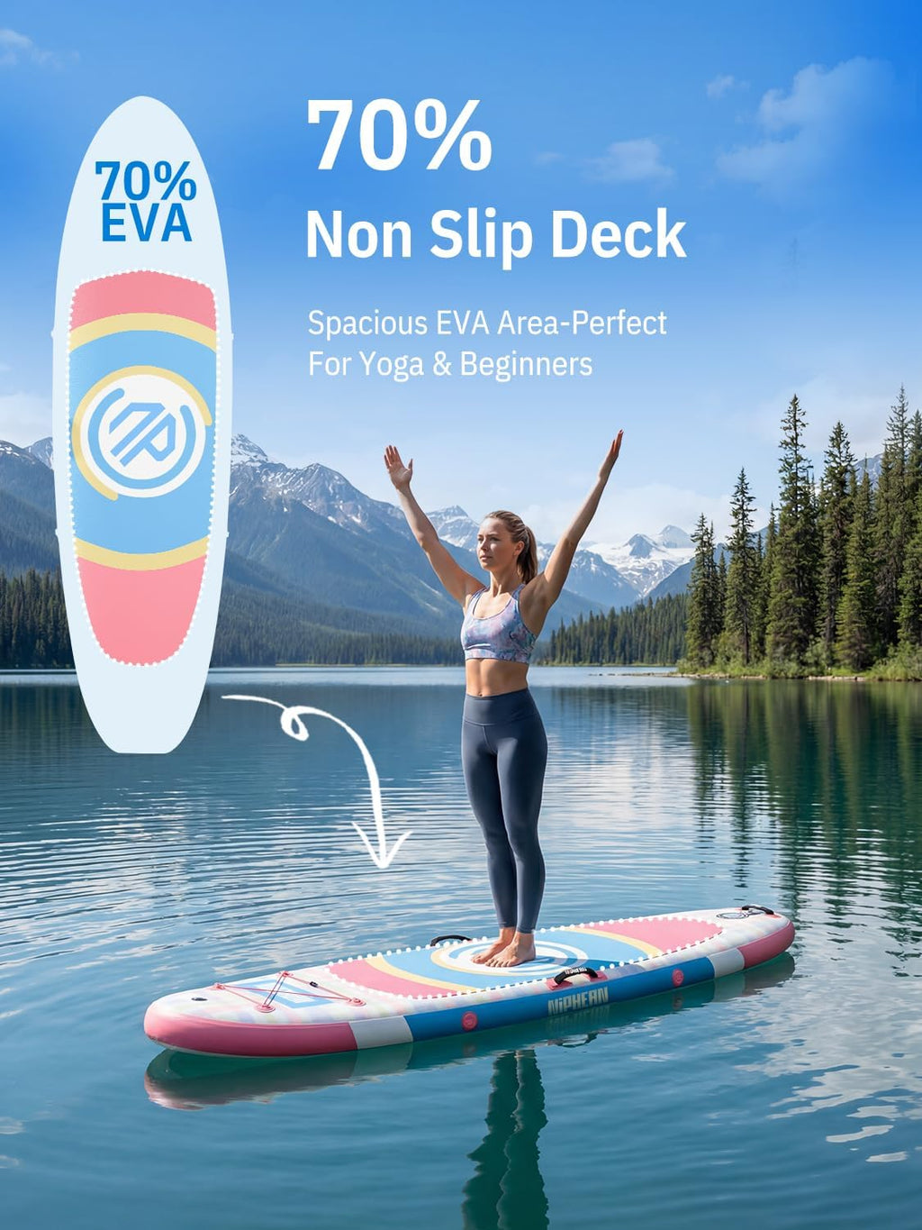 Niphean（Ultra-Light） Inflatable Paddle Board with StabilTrac Fin and Durable SUP Accessories, 10' Stand Up Paddle Boards for Adults & Youth, Versatile Yoga Paddle Board, Gift Ideas