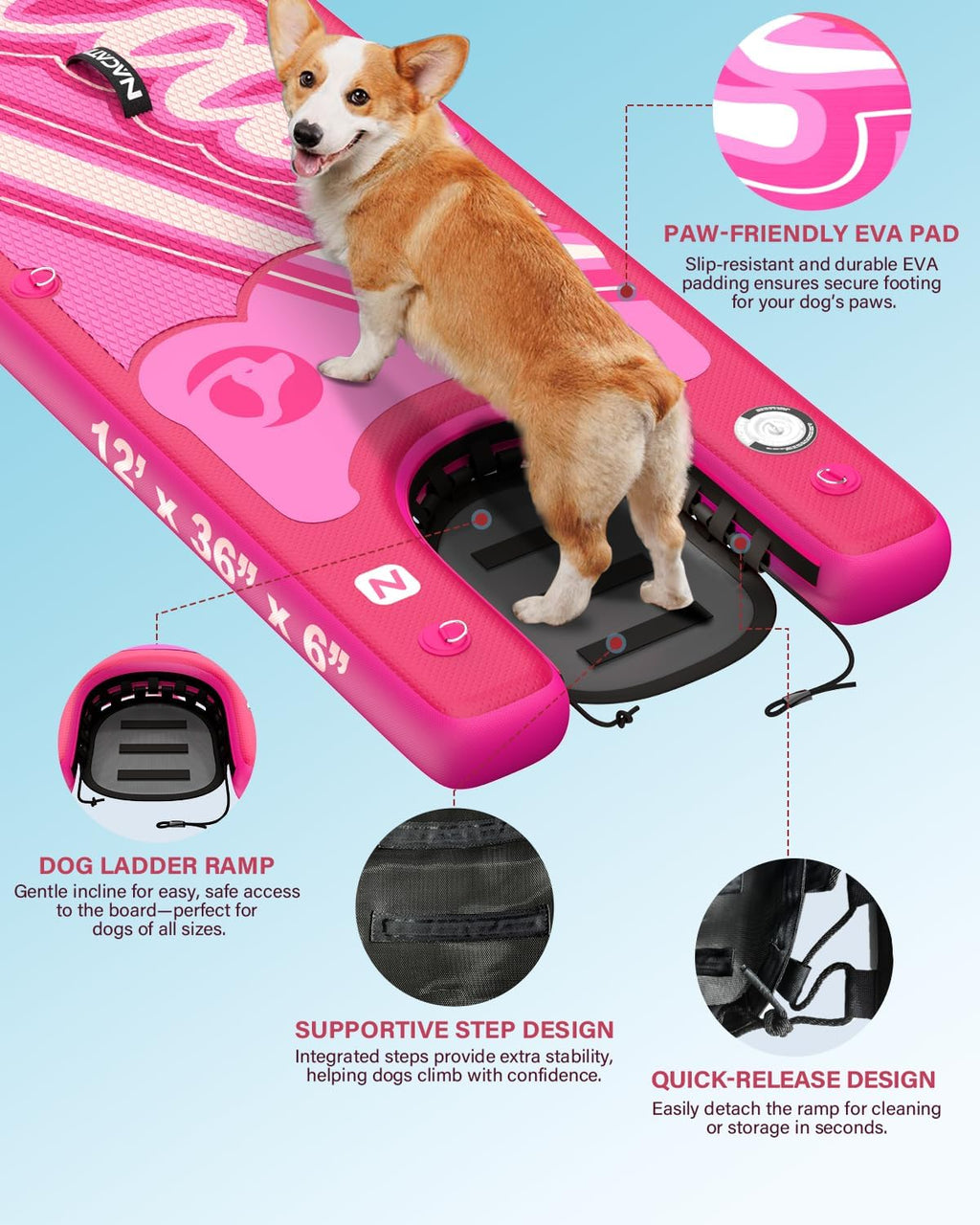 NACATIN Inflatable Stand Up Paddle Board - Premium SUP Board with Dog Ramp Kit, Complete SUP Set Paddle Boards for Adults with Single/Double Paddle, Kayak Seat, Suitable for Paddle Boarding with Dog