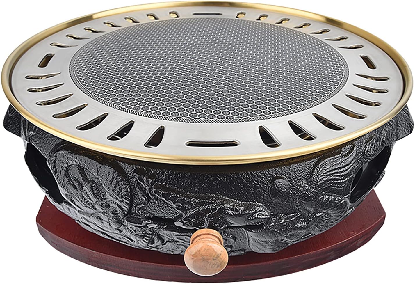 BBQ Barbeque Barbecue Grill, BBQ, Top Korean Smokeless Charcoal Dragon Pattern Cast Iron Grill, Stainless Steel Striped Plate, 18 Styles (Color : Q)