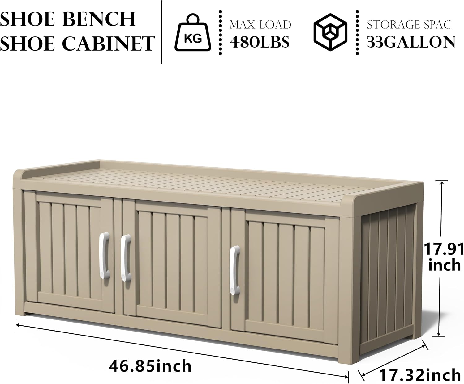 EasyUp Shoe Bench Entryway, Waterproof Resin Shoe Cabinet,Outdoor Shoes Storage Bench, 2-Tier Hallway Shoes Rack with Adjustable Shelves for Entryway, Living Room, Bedroom