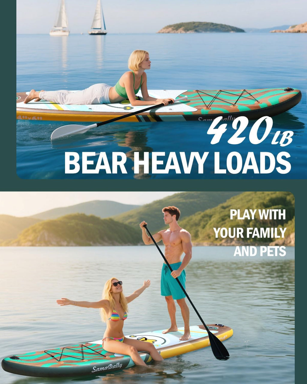 11'Stand Up Paddle Boards Surf Control with Premium SUP Board Accessories Backpack & Removable Fins, 34' Wide Inflatable Paddle Boards of All Skill Levels