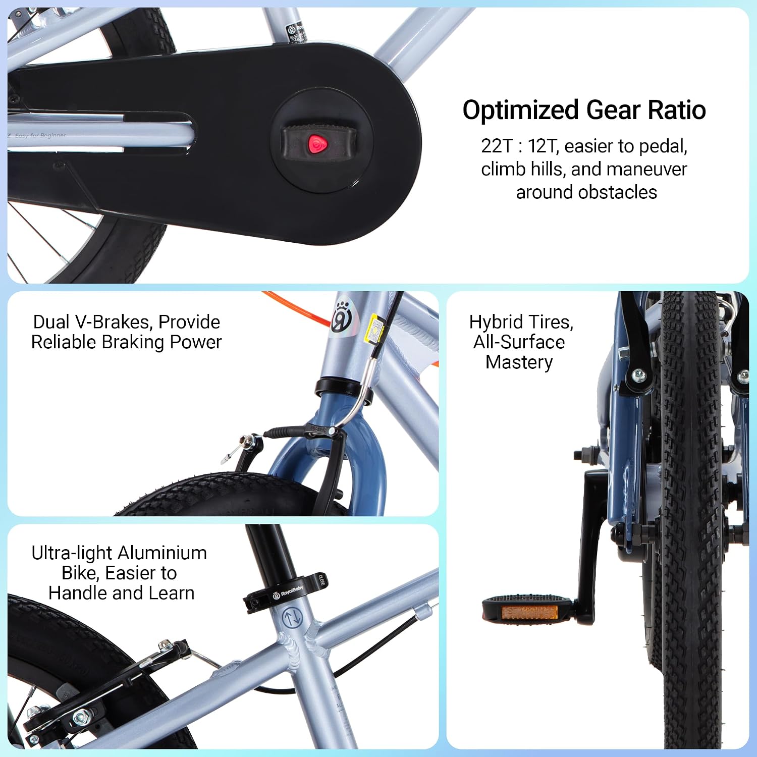 RoyalBaby EZ Kids Bike 12 14 16 18 20 Inch Balance Pedal 2-in-1 Training Bicycle Boys Girls Ages 3 to 12 Years Easy Learn for Beginners