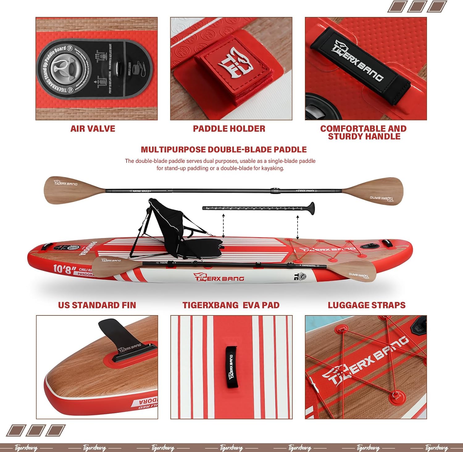 TIGERXBANG Paddle Board, 10.8' Stand Up Paddle Board with Premium Complete Inflatable SUP Accessories, Extra Wide Paddleboards for Adults & Kids-Pandora Collection