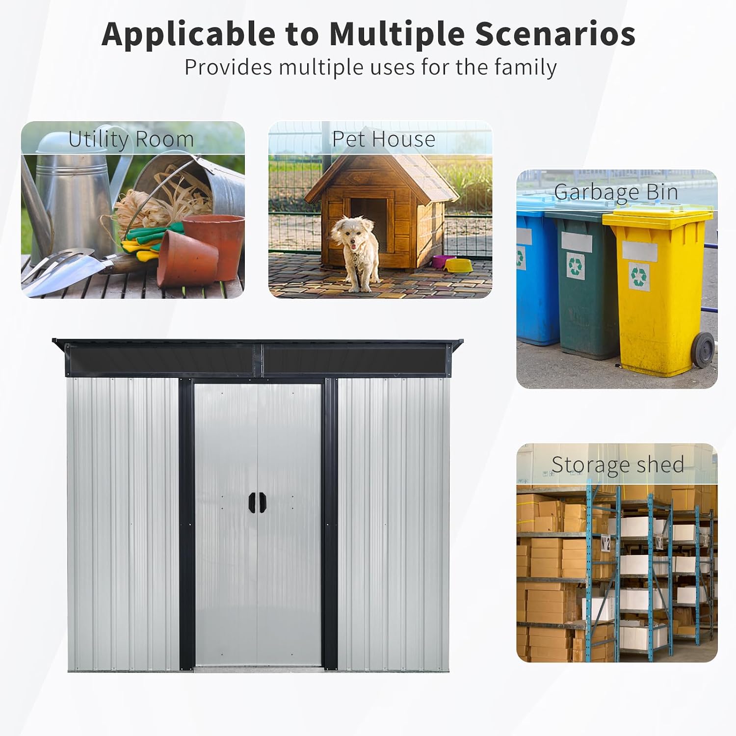 8x6 ft Outdoor Metal Storage Shed with Floor Floor and Window, Lockable Galvanized Steel Tool Shed with Sliding Door, Air Vent and Transparent Plate, Waterproof Garden Storage House for Backyard