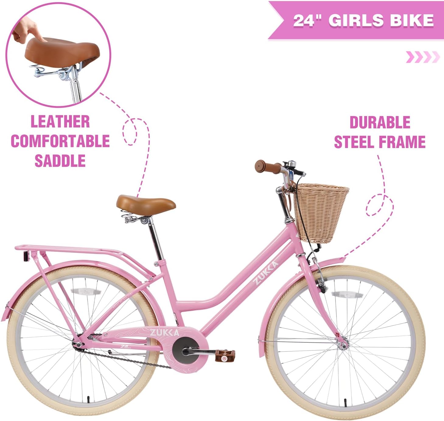 20 Inch Girls Bike ，Girls Bike with Basket for 7-10 Years Old Kids，No Training Wheels Included ，Single Speed,Multiple Colors