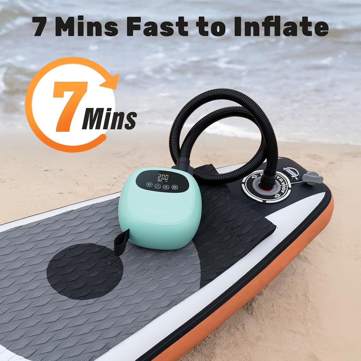 dwndpump Electric Paddle Board Pump, Rechargeable 20PSI SUP Pump, Dual-Stage Inflation and Deflation Sup Air Pump, Portable Electric Pump for Kayaks, Wind Wings, SUPs