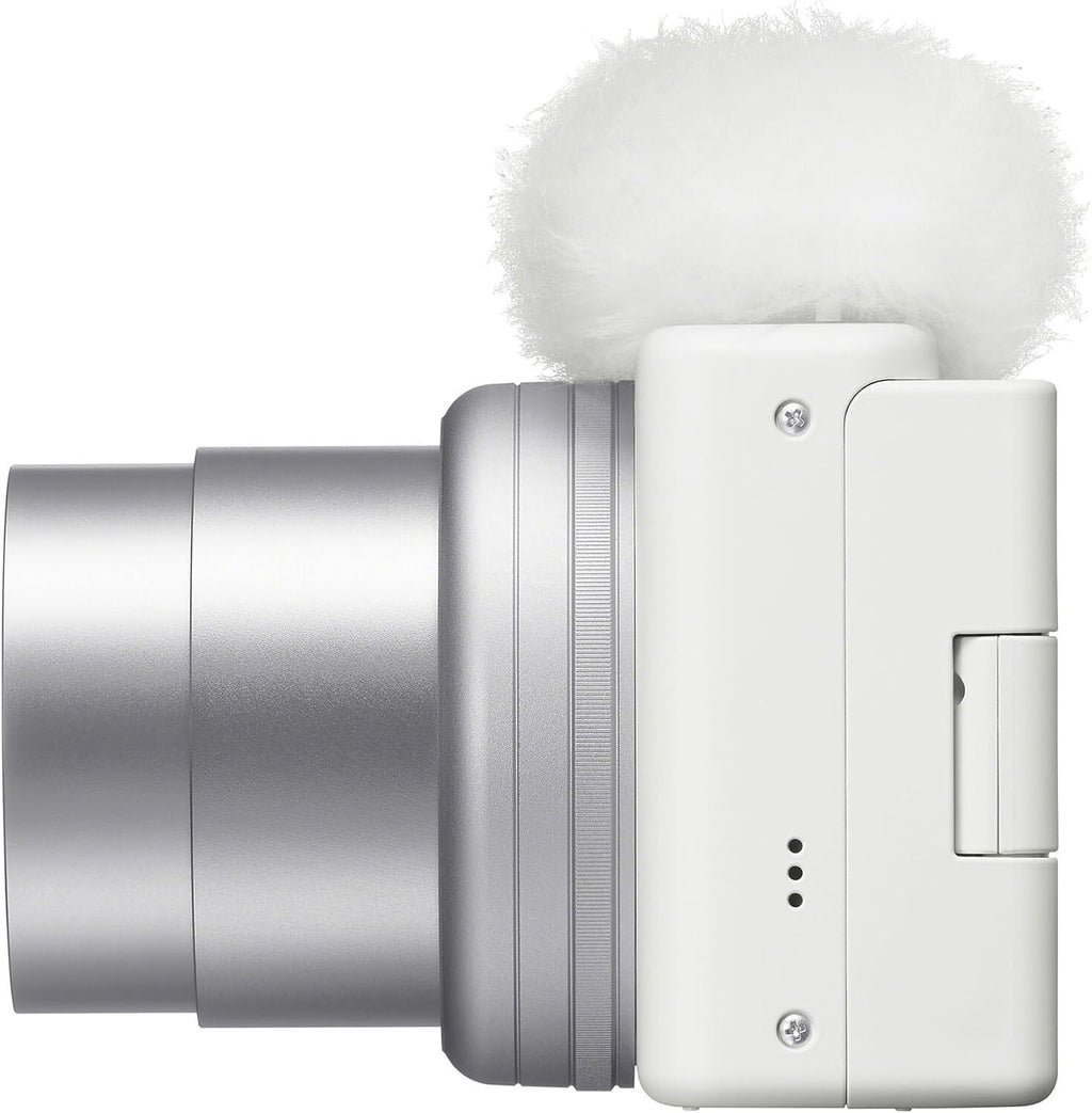 Sony ZV-1 II Vlog Camera for Content Creators and Vloggers (White) (ZV-1M2/W) + 64GB Memory Card + Card Reader + Deluxe Soft Bag + Flex Tripod + Memory Wallet + Cleaning Kit