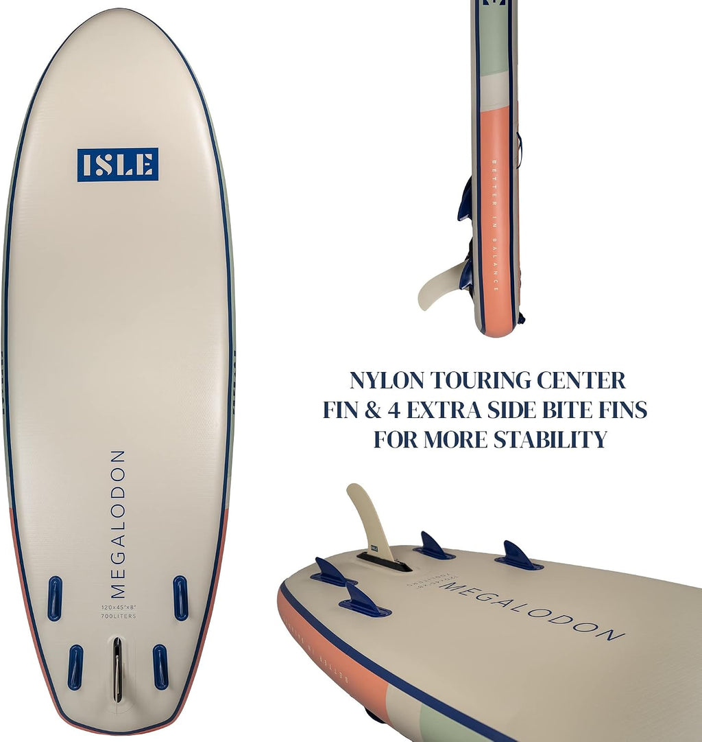 ISLE Megalodon Inflatable Stand Up Paddle Board & iSUP Bundle Accessory Pack - Up to 1,050 lbs Capacity — Durable, Lightweight, Stable — 12' L x 45' W x 8' OR 15' L x 56' W x 8'