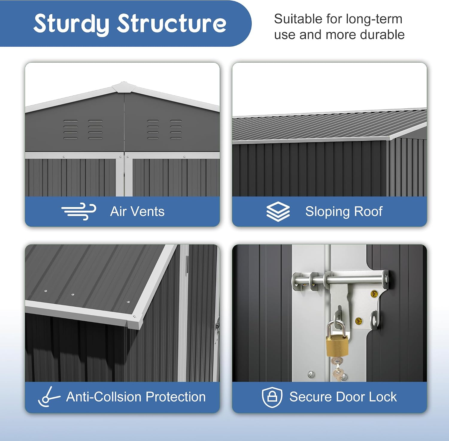 YOPTO 10x10 FT Outdoor Storage Shed,Large Metal Tool Sheds with Updated Frame Structure and Lockable Doors, Garden Shed for Backyard Patio Lawn, Black