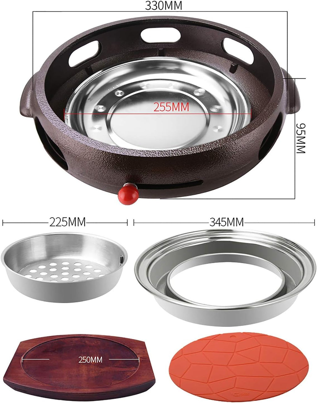 BBQ Barbeque Barbecue Grill, BBQ, Large Cast Iron Barbecue Meat Stove, Korean Household Charcoal Grill, Maifan Stone Baking Pan, Indoor Outdoor (Color : A)