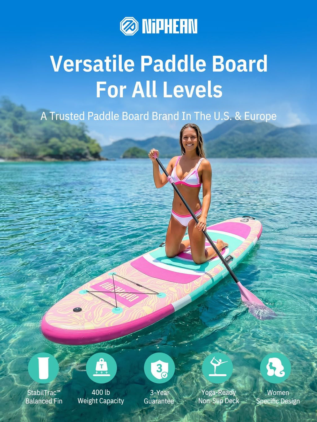 Niphean（Ultra-Light） Inflatable Paddle Board with StabilTrac Fin and Durable SUP Accessories, 10' Stand Up Paddle Boards for Adults & Youth, Versatile Yoga Paddle Board, Gift Ideas