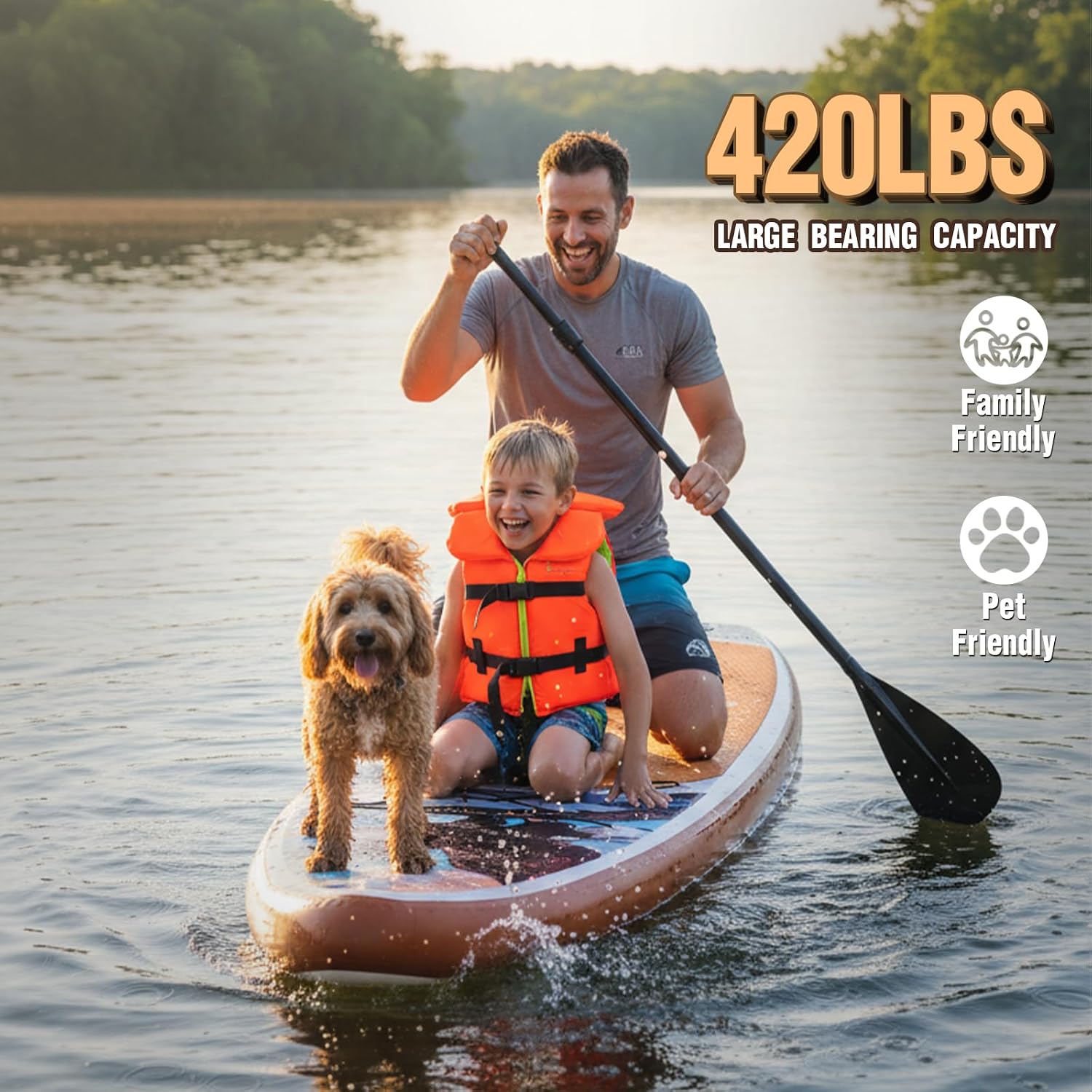 FEATH-R-LITE Inflatable Paddle Board Stand Up Paddleboards for Adults SUP with Premium Accessories Pump, Adjustable Paddle, Leash, Three Fins, Backpack
