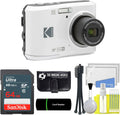 Kodak PIXPRO FZ45 16MP Digital Camera 4X Optical Zoom 27mm Wide Angle 1080P Full HD Video 2.7' LCD Camera (White) + 64GB Card and Reader + Memory Wallet + Tripod + Cleaning Bundle