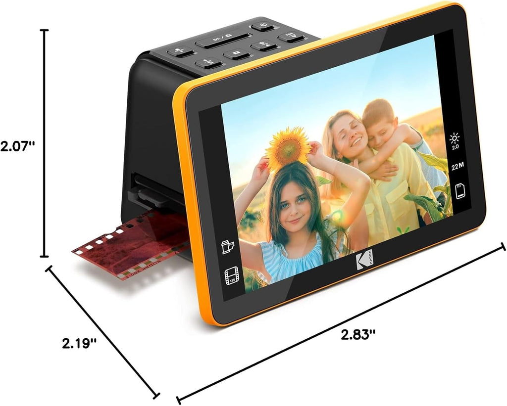 KODAK Slide N Scan Max Digital Film Scanner - Black/Yellow - Tiltable 7-Inch LCD with Gallery Mode & Photo Scanner Preview - Quick-Feed Tray for Slide Digitizer