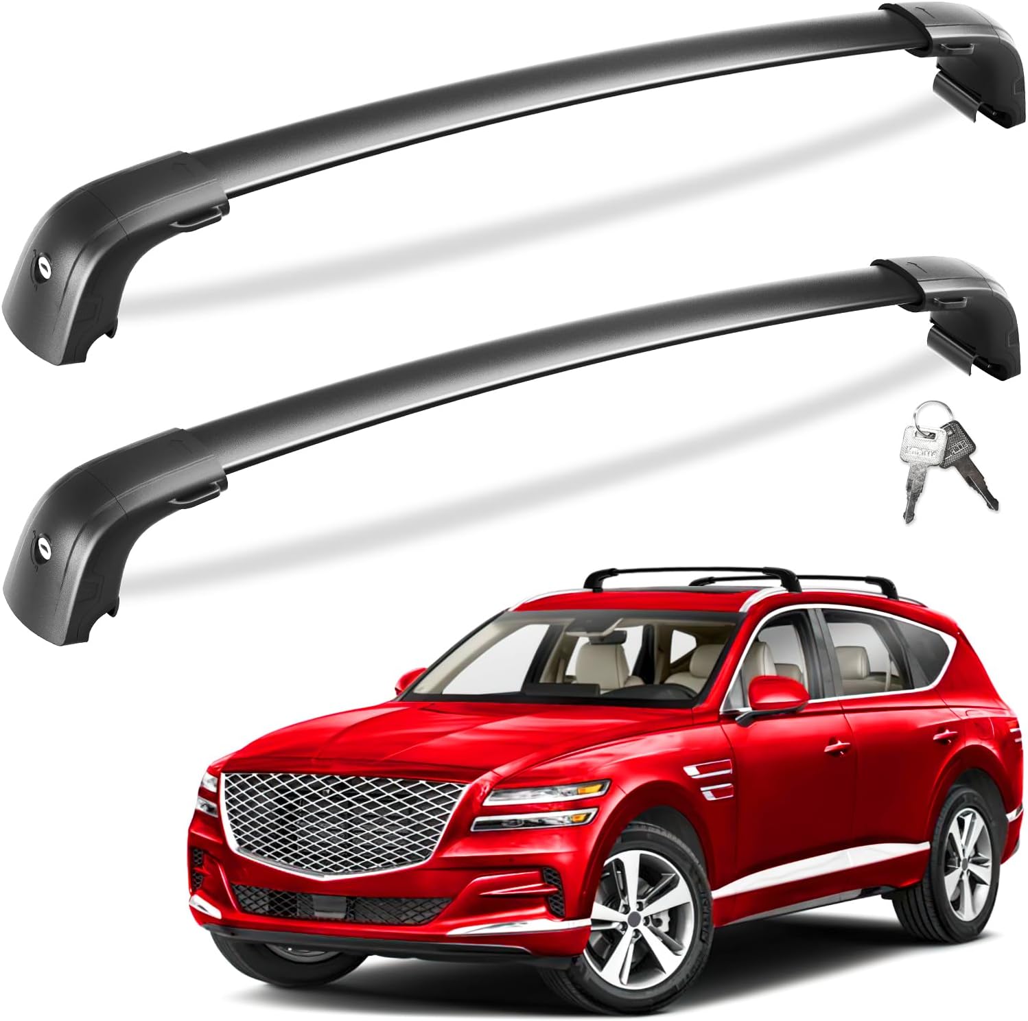 Tuyoung 300lbs Lockable Roof Rack Cross Bars Compatible with Genesis GV80 2021-2026, Heavy Duty Anti-Theft Aluminum Roof Rails Crossbars Cargo Carrier Bag Black Bike