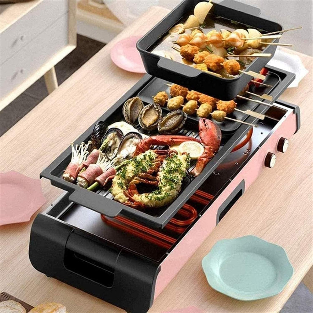 Electric Grill Indoor Portable Electric Grill, Indoor Grills, Electric Hot Pot Grill Electric Barbecue Grill Indoor 2 in 1 Large Capacity Indoor Multifunctional Non-Stick Pan Electric,Household Nonsti