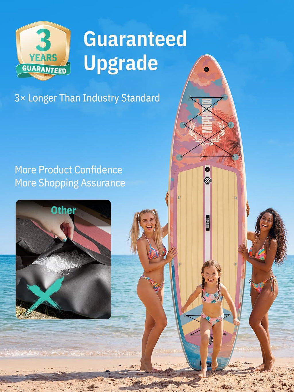Niphean (Extra Large) Inflatable Paddle Board, SUP for 2+1 People/Family 500lbs Capacity Stand Up Paddle Board with SUP Accessories, StabilTrac Fin Non-Slip Paddleboard for Adults