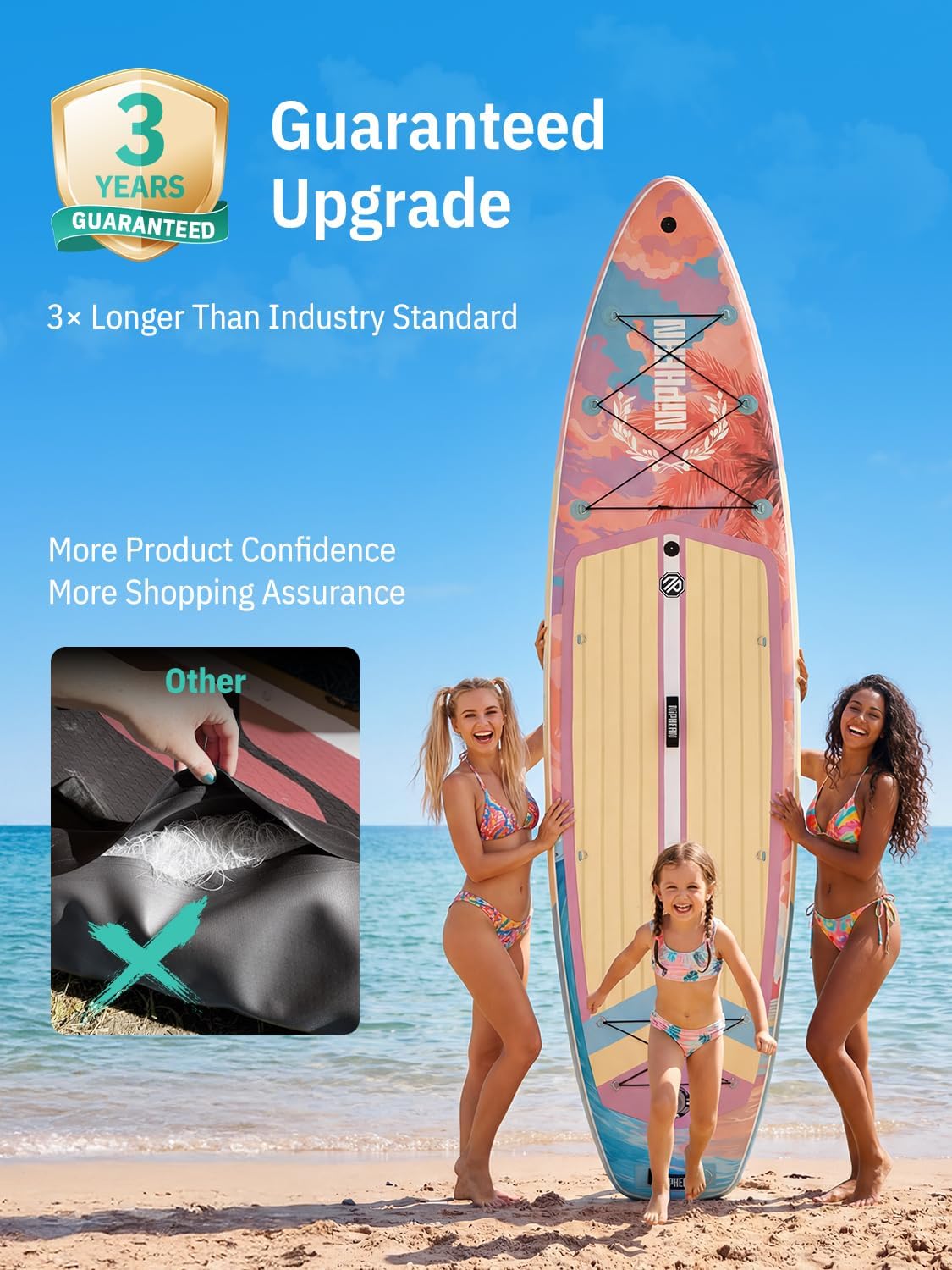 Niphean (Extra Large) Inflatable Paddle Board, SUP for 2+1 People/Family 500lbs Capacity Stand Up Paddle Board with SUP Accessories, StabilTrac Fin Non-Slip Paddleboard for Adults