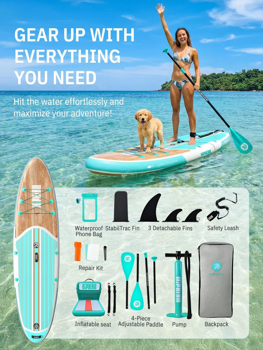 Niphean Inflatable Stand Up Paddle Board with SUP Accessories, Anti-Slip EVA Deck, 10'6'' Inflatable Paddle Boards for Adults & Youth of All Skill Levels