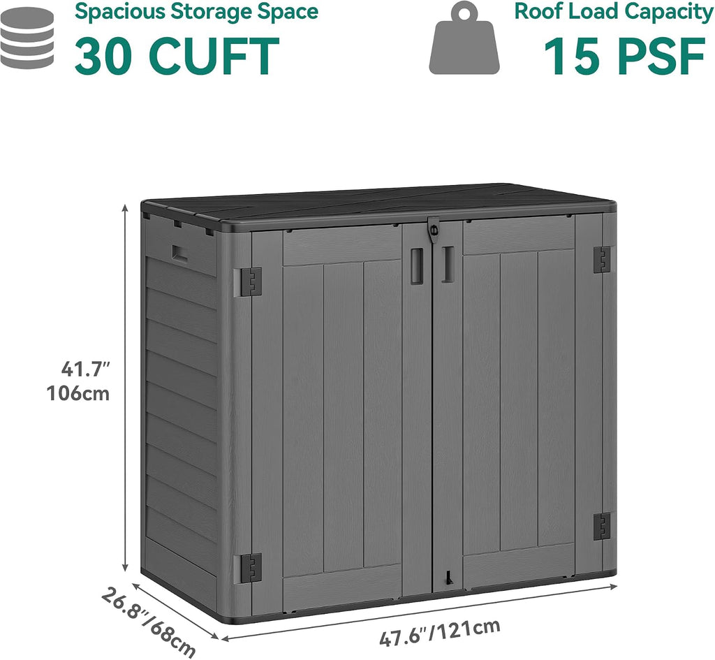 YITAHOME 30 Cu Ft Outdoor Storage Shed with Shelf, Waterproof Storage Cabinet for Bike & Garden Shed, Horizontal Outdoor Storage Shed for Garage, Pool Storage, Dark Gray & Black